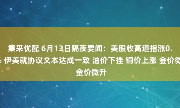 集采优配 6月13日隔夜要闻：美股收高道指涨0.7% 伊美就协议文本达成一致 油价下挫 铜价上涨 金价微升